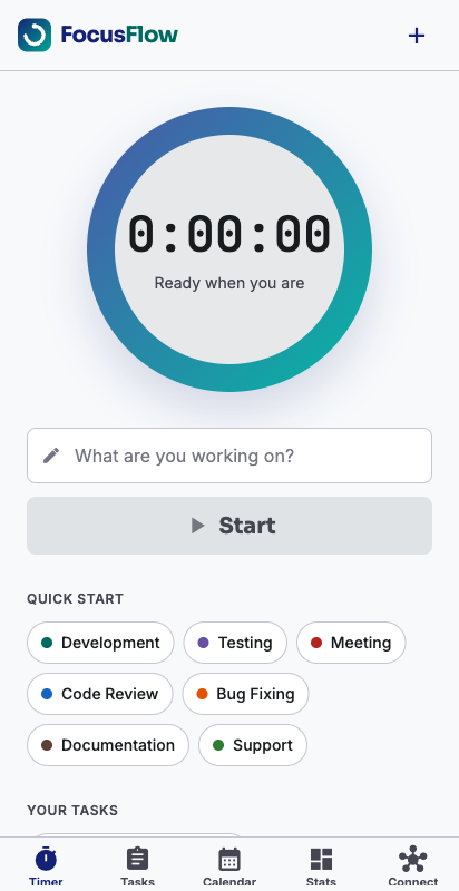 FocusFlow timer screen